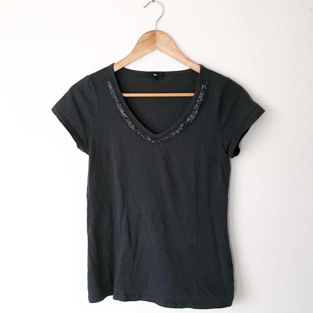 GAP Beaded V-Neck T-Shirt 100% Pima Cotton